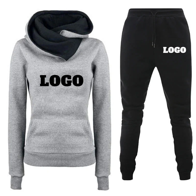 Fatos de treino com logotipo personalizado feminino, pulôver com capuz, moletom, moletom, calças casuais, roupas esportivas, ternos femininos