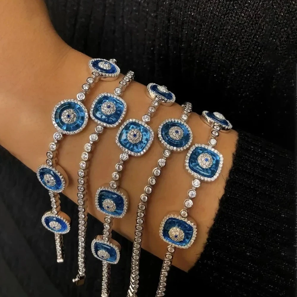 Fashion Rhinestone Evil Eye Bracelets Bangle Wedding for Women Personality Accessories Crystal Bridal Bracelets Hand Jewelry