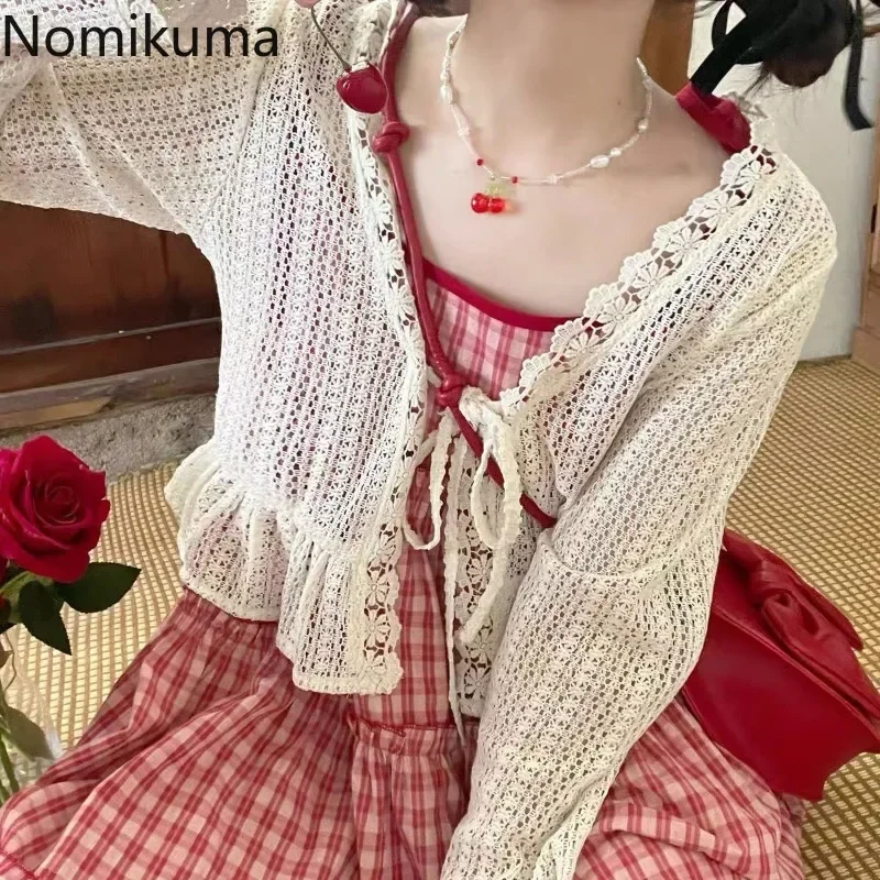 Ropa de mujer, trajes de vestir japoneses, conjuntos dulces de dos piezas, Tops con volantes calados, vestidos a cuadros de fresa, traje, conjunto dulce de verano