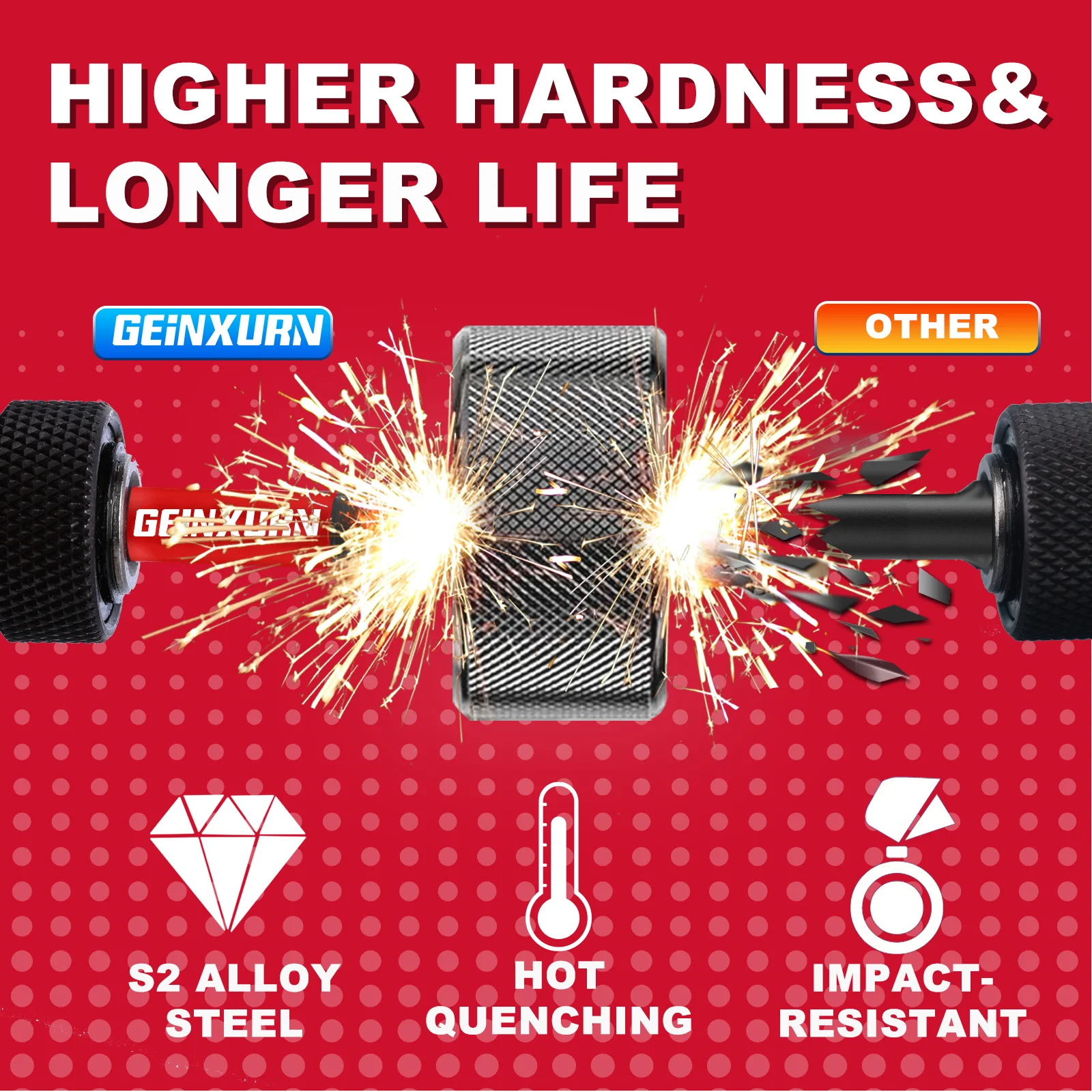 Geinxurn 1Inches Impact Magnetic #2 Phillips Screwdriver Bit Set, S2 Alloy Steel Insert Bit Set