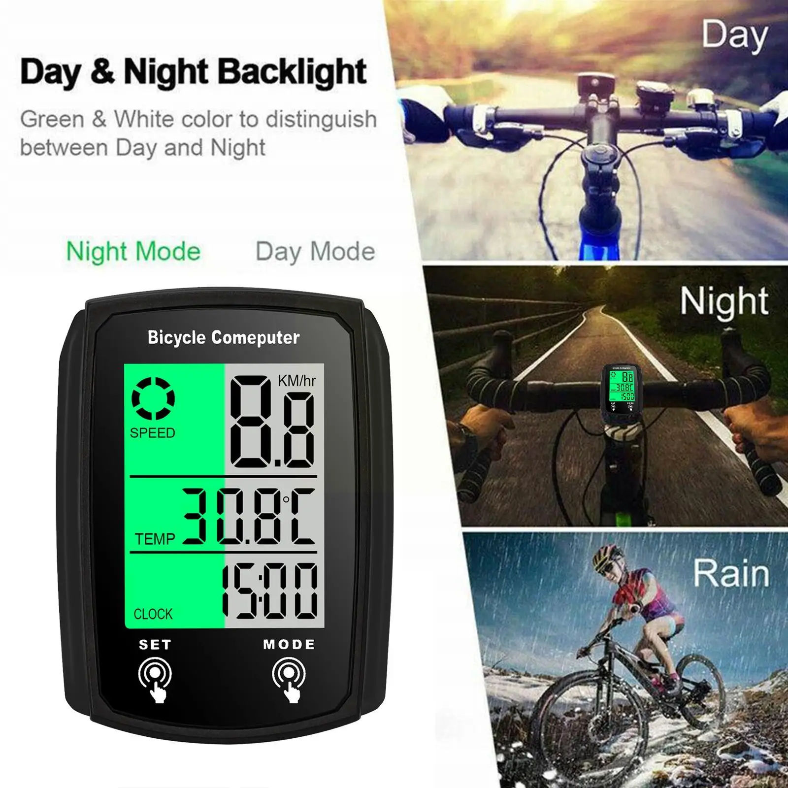 Bicycle Speedometer Odometer With LCD Dispaly Cycling Battery Waterproof Computer Wireless Bike Rechargeable Portab Y1L6