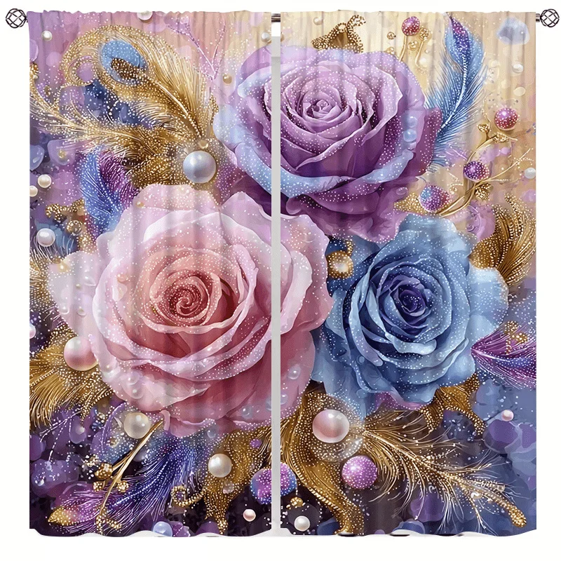 Colorful rose-feather curtains, installed using pocket rod method, suitable for bedrooms, living rooms balconies, and decoration
