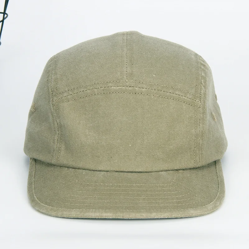 Vintage Distressed Washed 5 Panel Camper Hat Support Custom Logo Lightweight Flat Brim Outdoor Travel Camping Baseball Cap