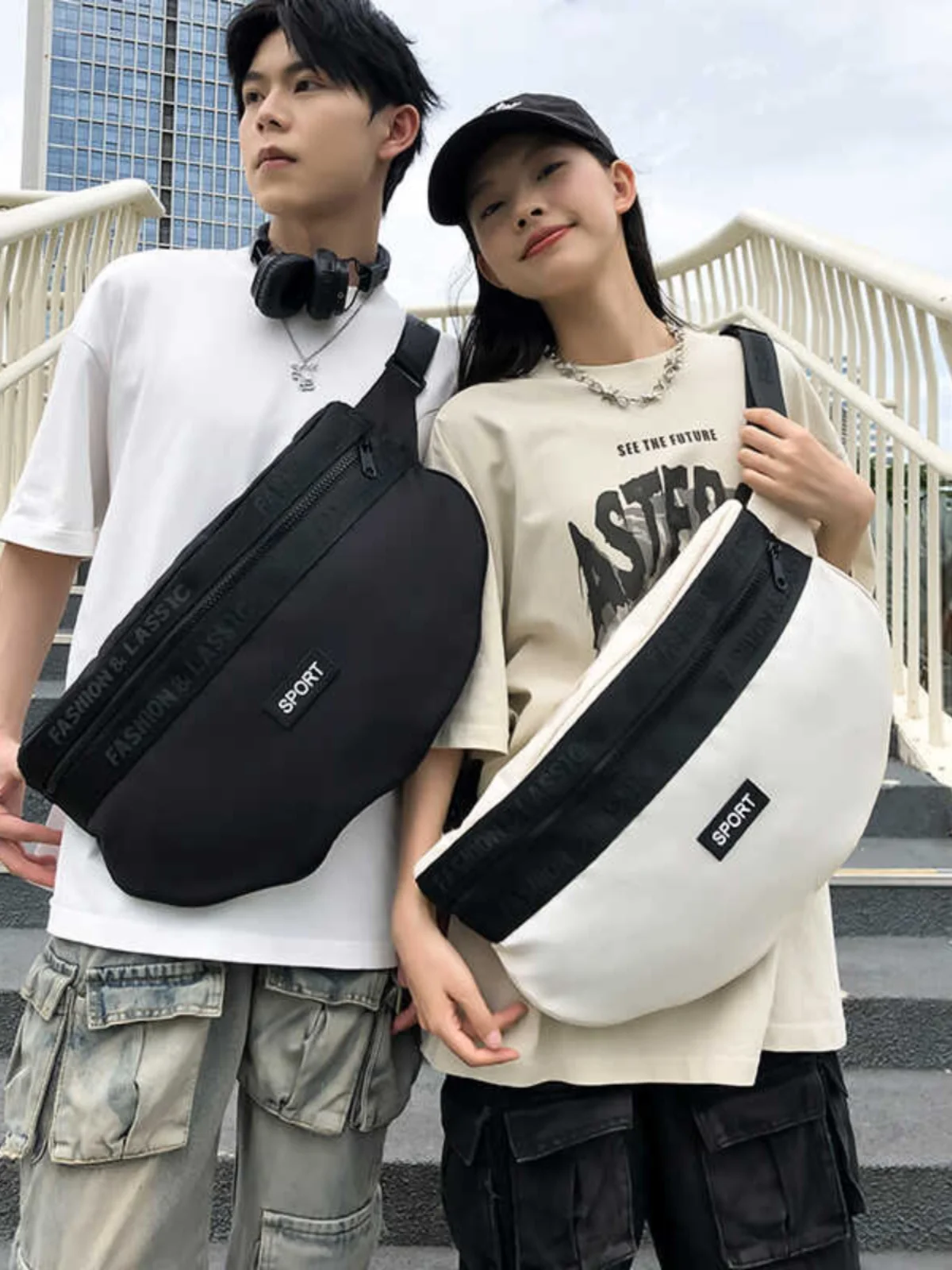 New simple mobile phone bag men's large-capacity shoulder bag fashion Messenger bag Harajuku style chest bag
