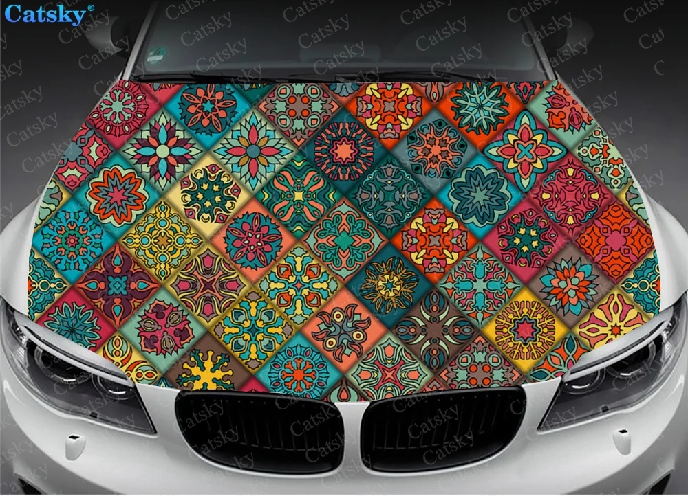 Ethnic Style Printstyle,Mandala,Car Floor Mats,Car hood wrap lion decal, bonnet vinyl sticker,  CUSTOM made to Fit Any Car