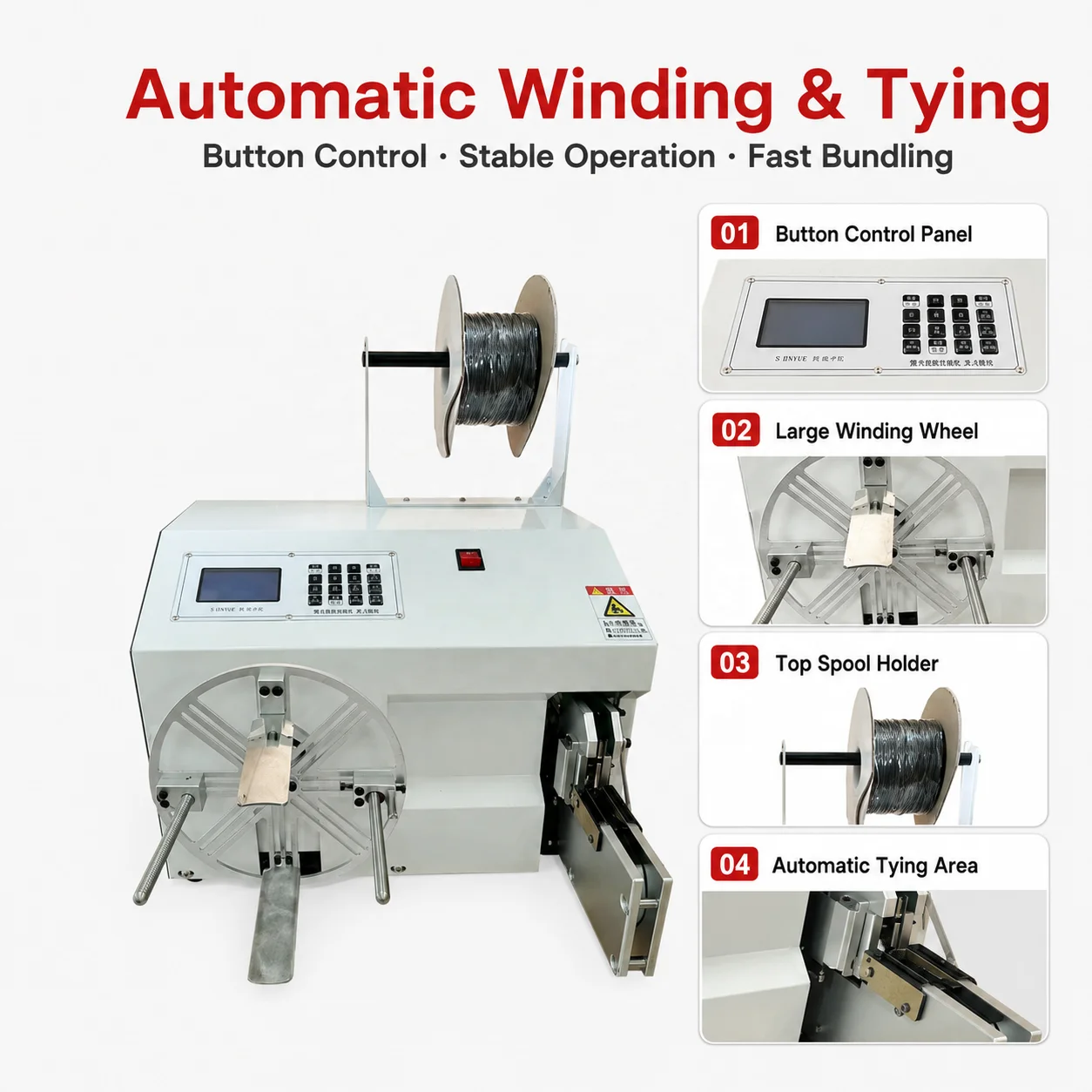 SQ-XL10 Professional Automatic/Semi-Automatic Wire Winding Tying Machine 5-50mm Large Diameter Button Control Cable Winder Tyer