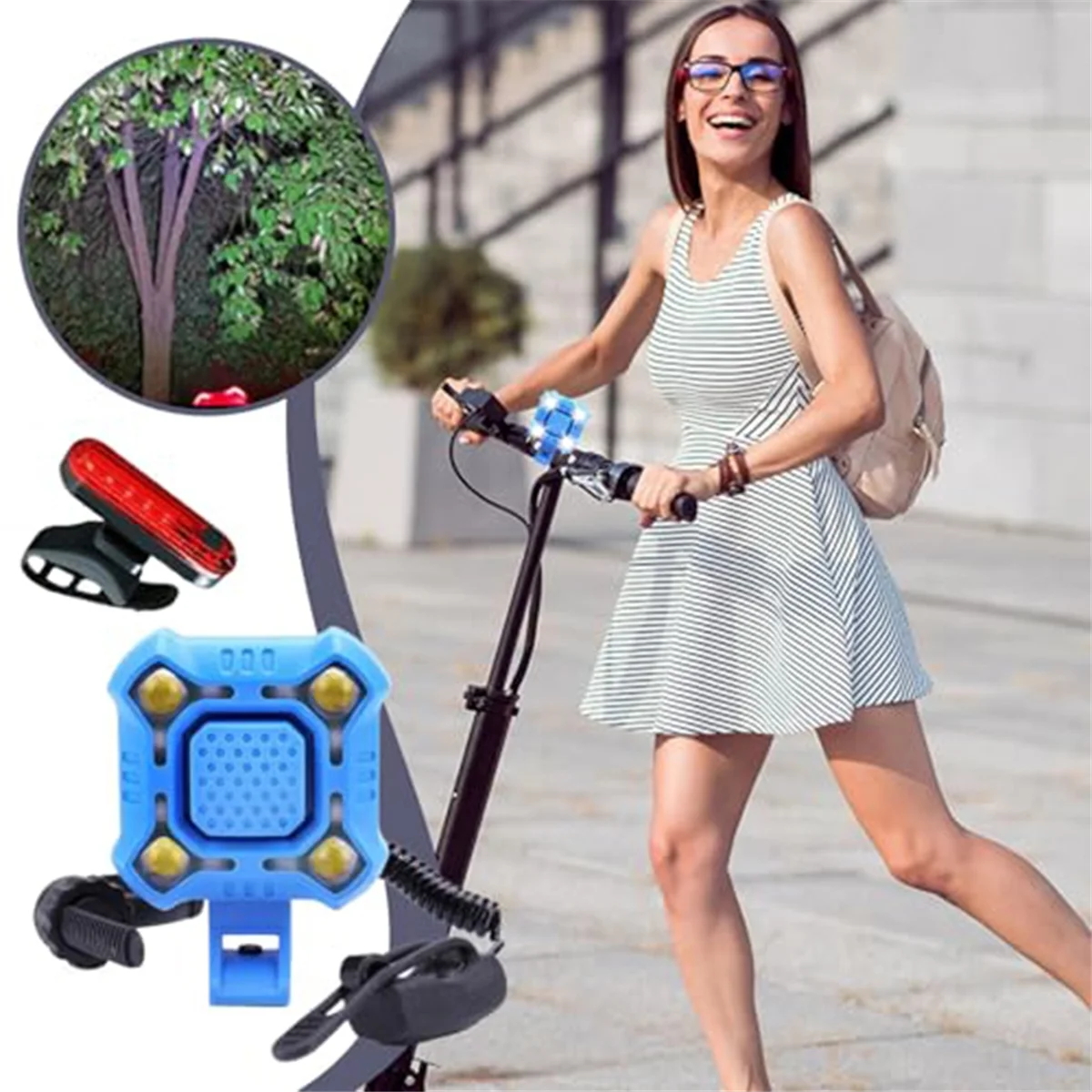 

AA79 THE~Bike Horn с широкодиапазонным прожектором, USB-перезаряжаемый велосипедный звуковой сигнал с подсветкой, для горных велосипедов, скутеров синий