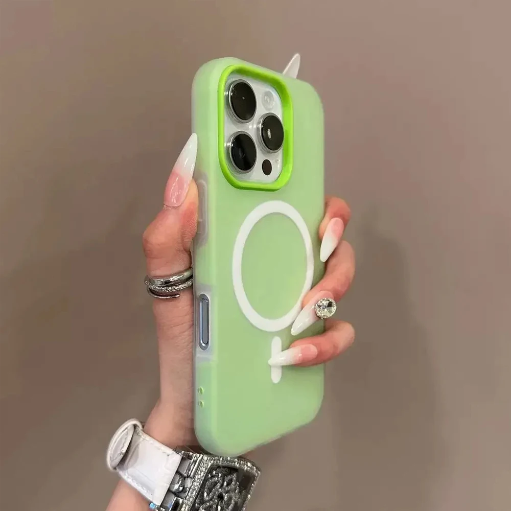 

Candy Color 2 IN 1 For Magsafe Phone Case For iPhone 17 16 15 14 13 12 11 Pro Max Magnet Wireless Charger Matte Soft Cover Fund