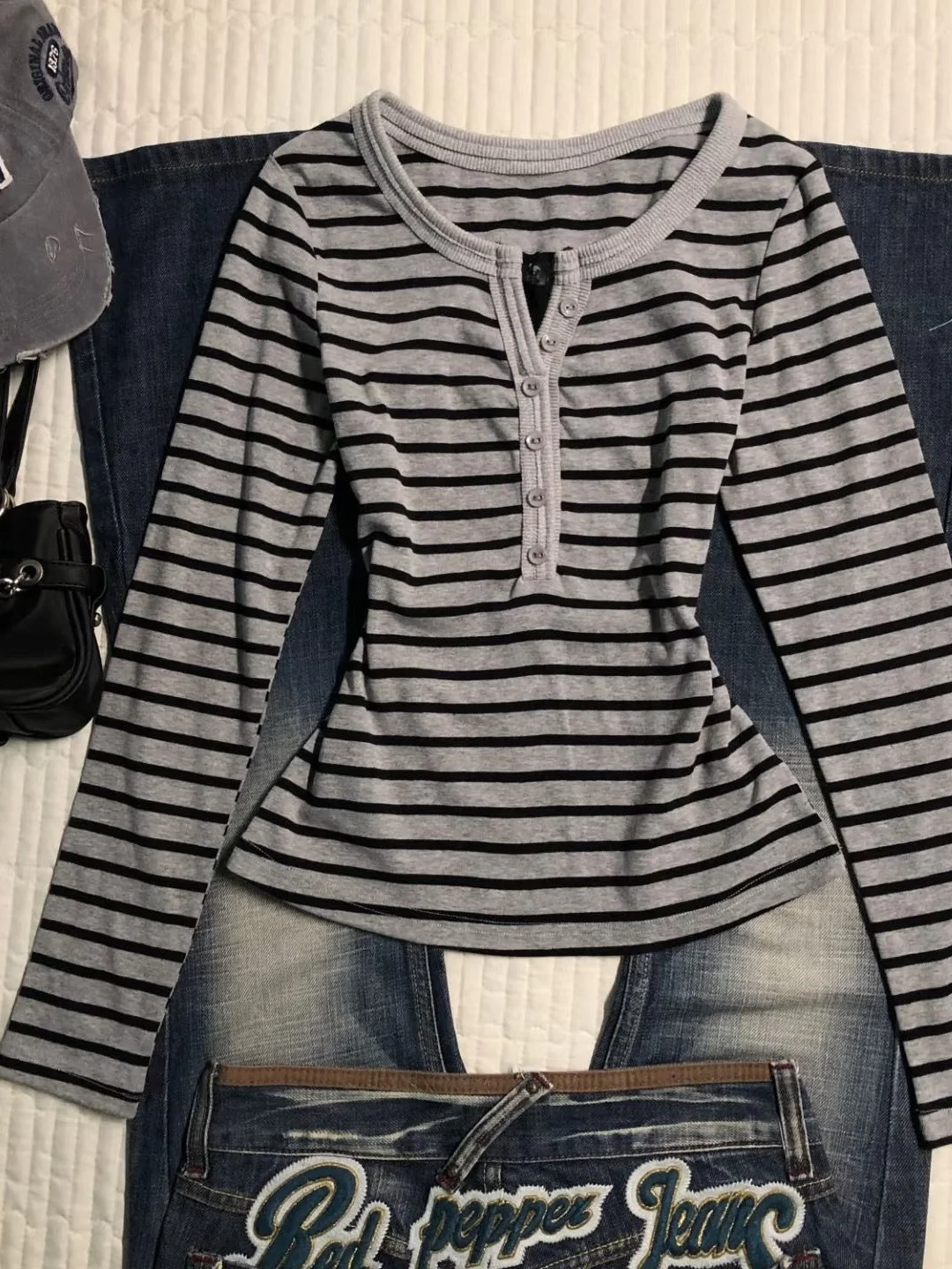 

Ретро-футболка в американском стиле в полоску с длинным рукавом, приталенная, для повседневной носки, высококачественная, скрывающая недостатки фигуры, базовая модель для субкультур