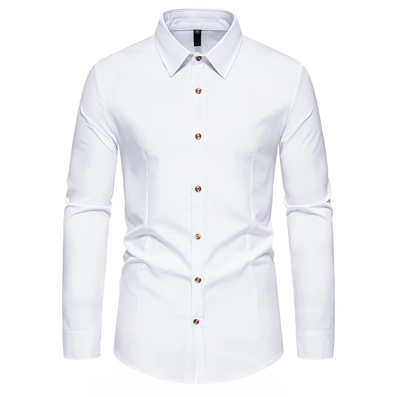 

Men's Casual Fashion Business Solid Color Long Sleeved Shirt Autumn Button-Down Social Comfort Shirts Office Black White Blouse