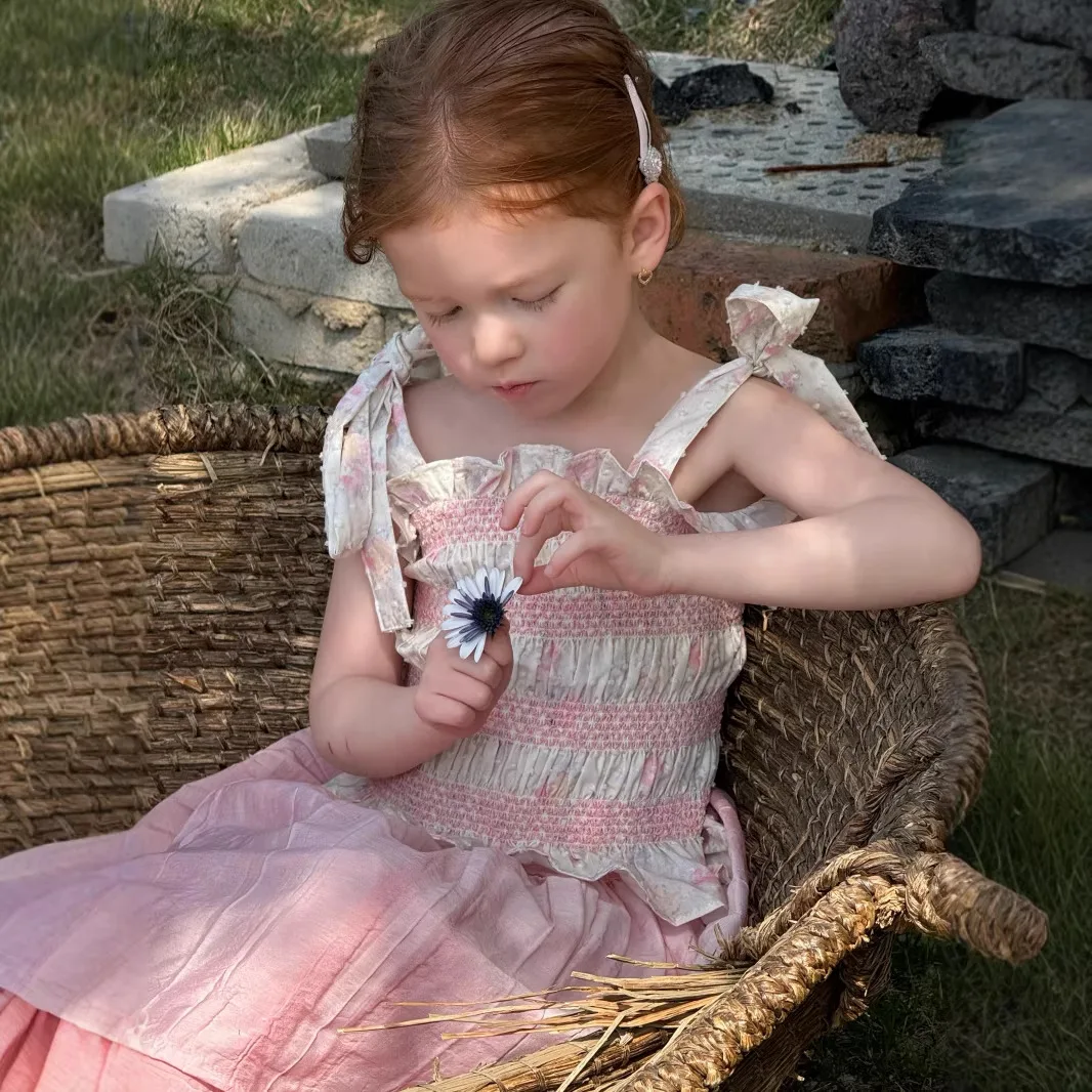 Girls Vest Sleeveless Top 2026 Summer New Girls Pulling Strap Top Girls Floral Sweet Top Versatile