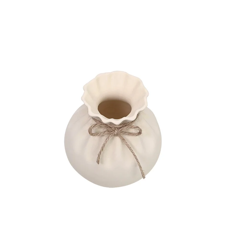 3D Printed Pouch Shape Vase with Rope Knot Decor Minimalist Dried Flower Vase Desktop Ornament Home Living Room Table Decor Gift