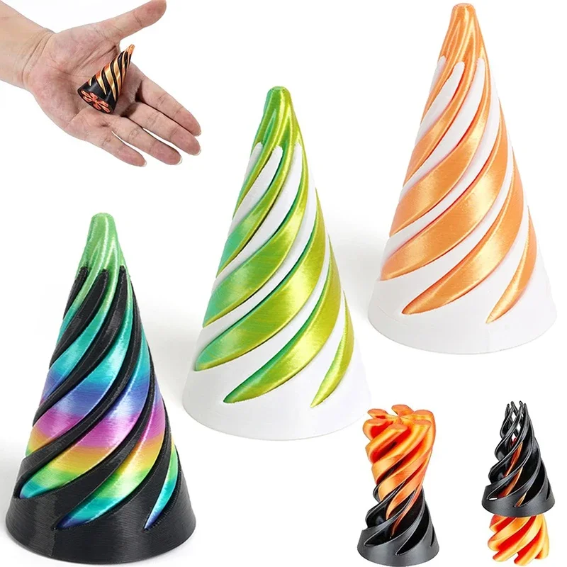 

3D Printed Spiral Cone Fidget Toy | Impossible Pyramid Passthrough | Helix Optical Illusion Stress Relief Puzzle Decor