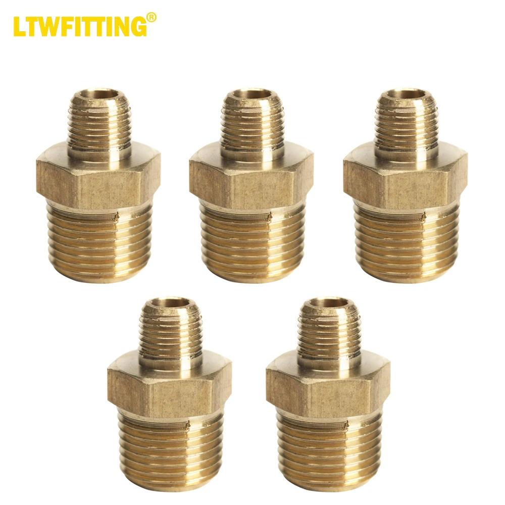 

LTWFITTING Brass Pipe Hex Reducing Nipple Fitting 3/8-Inch x 1/8-Inch Male NPT(Pack of 5)