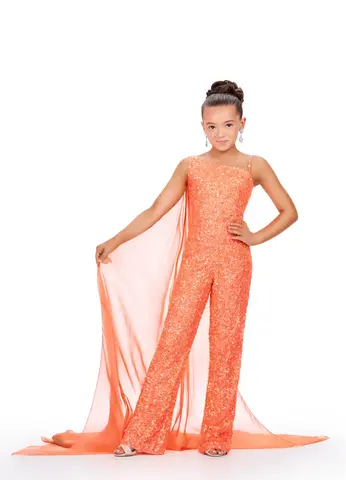 Snvdzo One Shoulder All Sequin Beaded Jumpsuit With Chiffon Cape For Girls Wedding Pageant Runway Birthday Formal Occasion