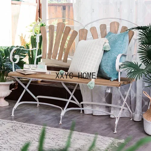 Wrought Iron a Double Chair Country Wooden Lounge Chair Villa Outdoor Garden Balcony Distressed Bed & Breakfast Bench