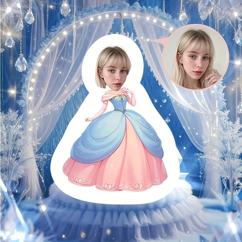 Upload Your Portrait Custom Face Princess Plush Pillow, Elegant Off-shoulder Ballgown Humanoid Cushion, Creative Birthday Surpri