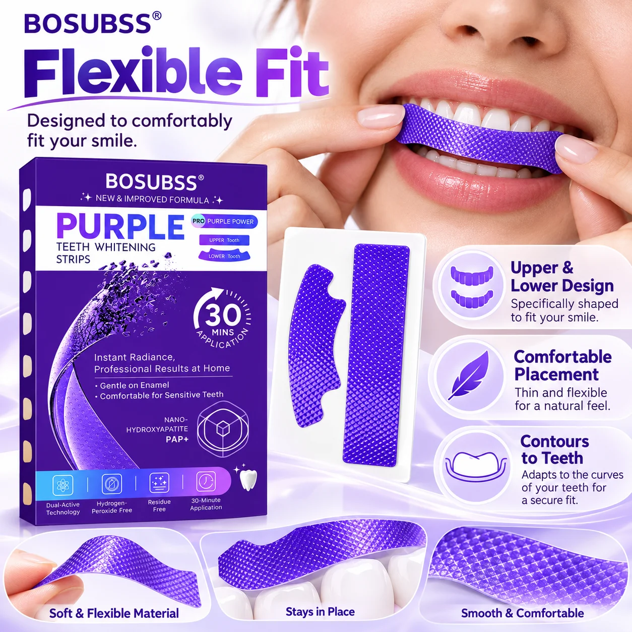 3 Pairs Teeth Whitening Strips Smile Care Strips Non‑Sensitive Gentle whitening removes stains Home Oral Dental Care