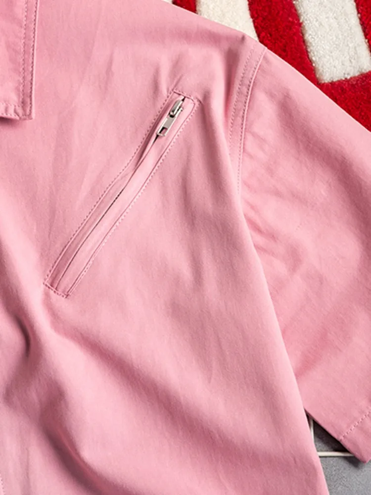 Streetwear Fashion Men Hip Hop One Piece Overalls Pink Short Sleeve Jumpsuit Harajuku Joggers Suspenders Cargo Bib Pants Pockets