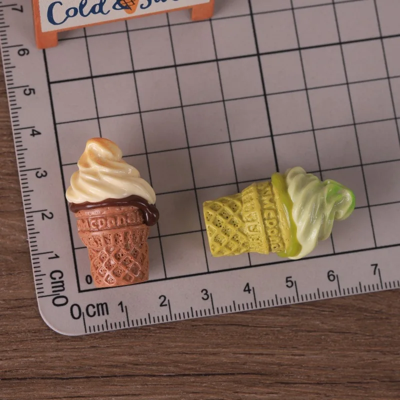 4pcs Mini Ice Cream Cone Model DIY Dessert Resin Accessories Fake Food Miniature Convenience Store Dollhouse Desktop Decor