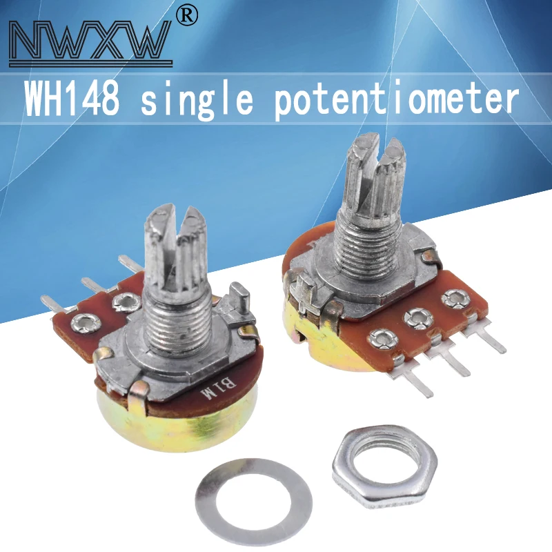 5pcs/lot WH-148 B1M 1M single 3-pin volume adjustment potentiometer B105 shaft length 15mm with nut and washer