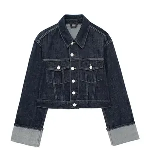 Trafza-Jacket weibliche einzigartige Brustjeans, Vintage-Lappela, Langarmantel mit Taschen, dunkelblau, High Street Mode 12 Hauptverkäufe Casaco Winterblau Winter - №11