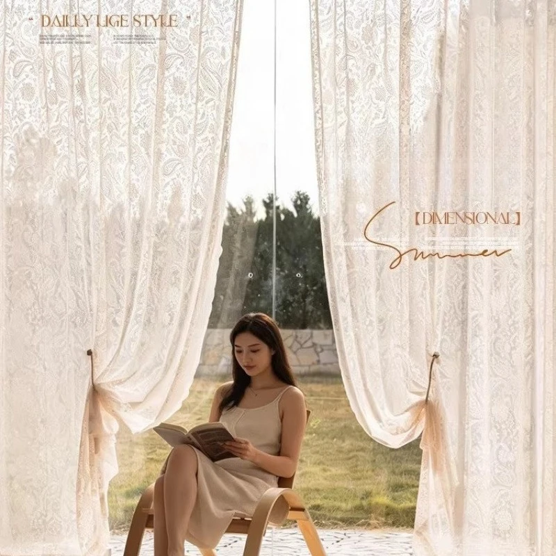 European Embroidered Lace French Yarn High-end Light-transparent and Opaque Yarn Luxury Curtains for Living Dining Room Bedroom