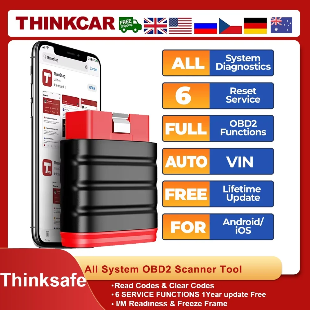 

OBD2 Bluetooth все системы автомобильный сканер инструменты со считывателем кодов 6, сброс отключения света двигателя, автоматический диагностический инструмент THINKSAFE
