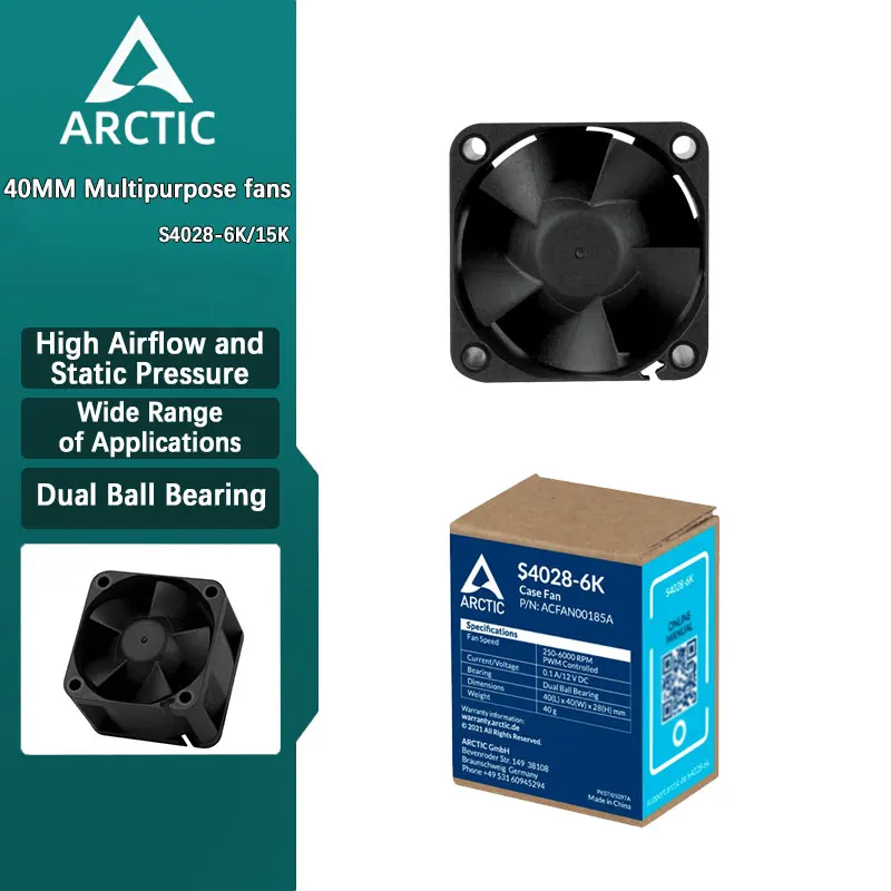ARCTICS S4028 Computer Case Fan Dual Ball Bearing 4cm Smart PWM Temperature Control Fan for Desktop Mini Tower 1U2U Server Fan