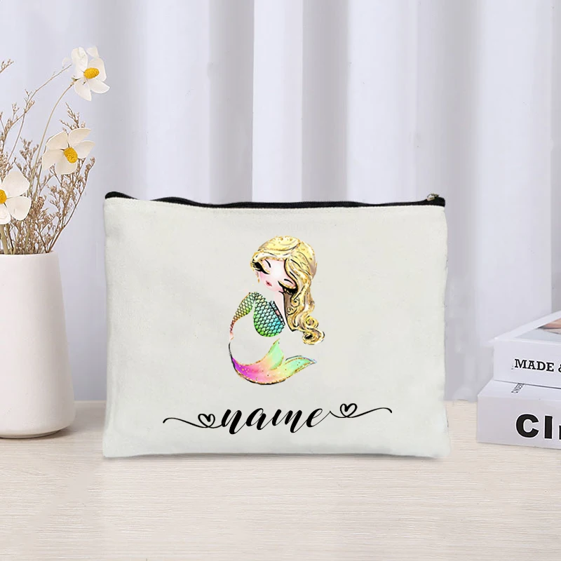 Mermaid Girl Personalized Custom Cosmetic Makeup Bag Bridesmaid Friends Bag Pencil Case Toiletry Travel Organizer Christmas Gift