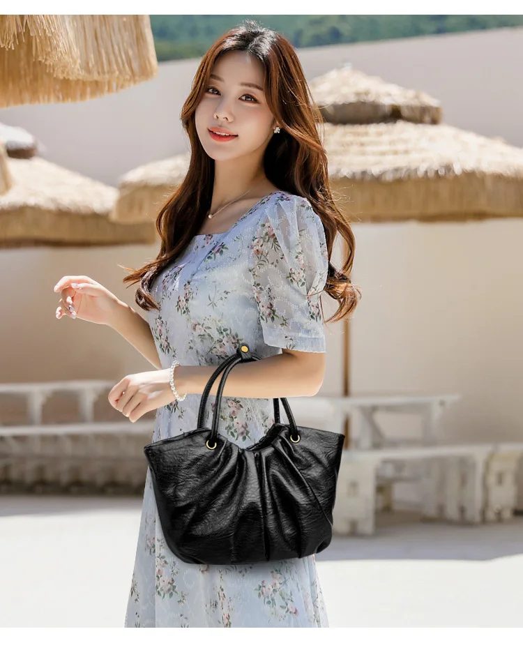 

2025 Vintage Cowhide Pleated Handbag - Highly Popular Soft Lady Bag, Single Shoulder Crossbody Bag, Basket Bag