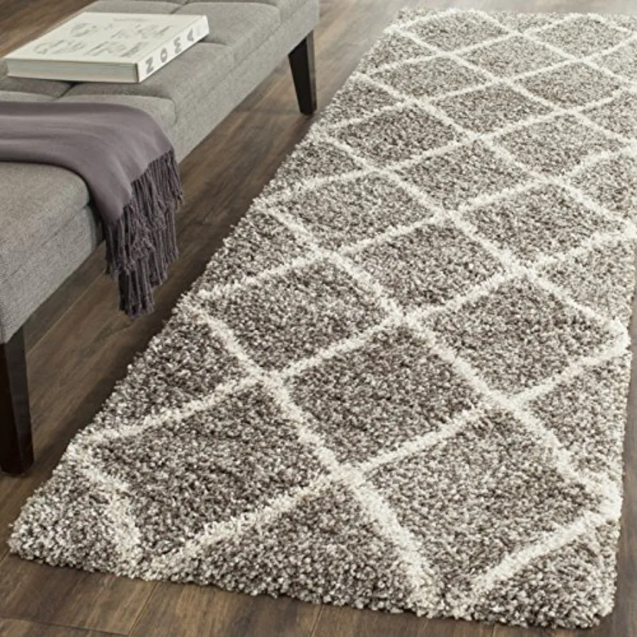 

Hudson Shag Collection Runner Rug - 2'3" x 6' Grey and Ivory Modern Trellis Design Non-Shedding and Easy Care 2-inch Thick Idea