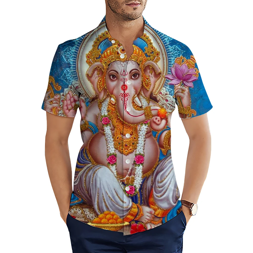 CLOOCL Koszule Męskie 3D Wzór Shiva Ganesha Bluzka Z Nadrukiem Letnia Krótki Rękaw Klapa Męskie Koszule Hawajskie Moda Przytulne Topy