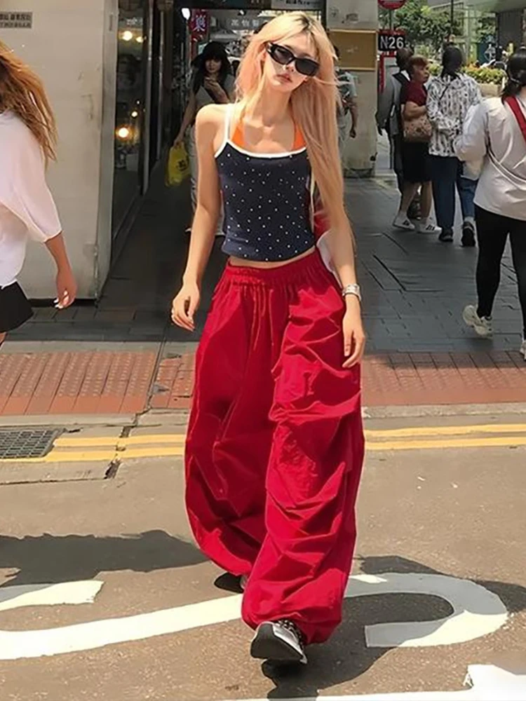 Whatiwear ارتفاع الخصر الرباط السراويل البضائع امرأة عارضة الأزياء Ruched تصميم الشارع تنوعا نمط قيعان كلاسيكية بسيطة #3