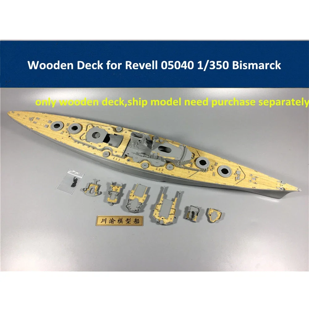 CY350034 Cubierta de madera para el buque de guerra Bismarck de Revell 05040, escala 1/350