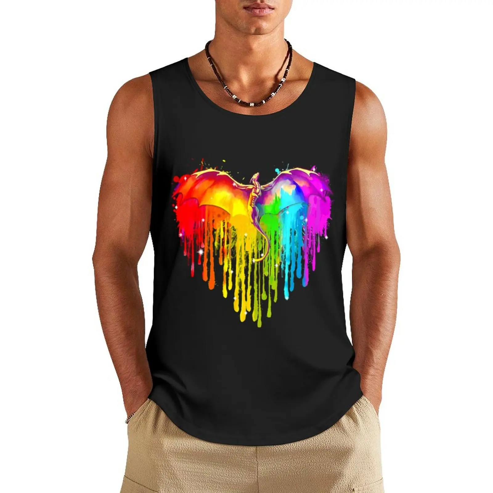 

Dragon LGBT Heart Watercolor Tank Top Men's gym articles Men gym sportswear