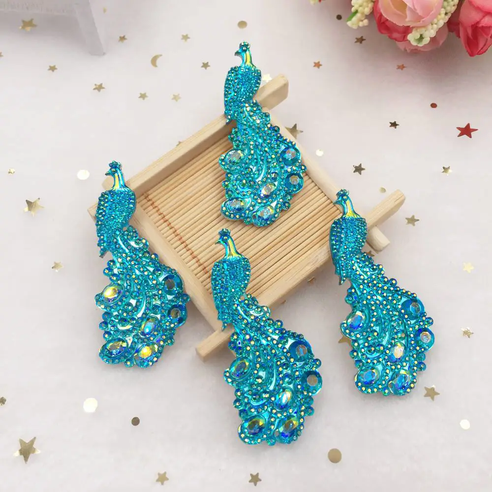 5PCS  AB Resin Peacock Flat back rhinestone gem scrapbook Embellishme DIY Wedding for clothing 2 hole applique SW27