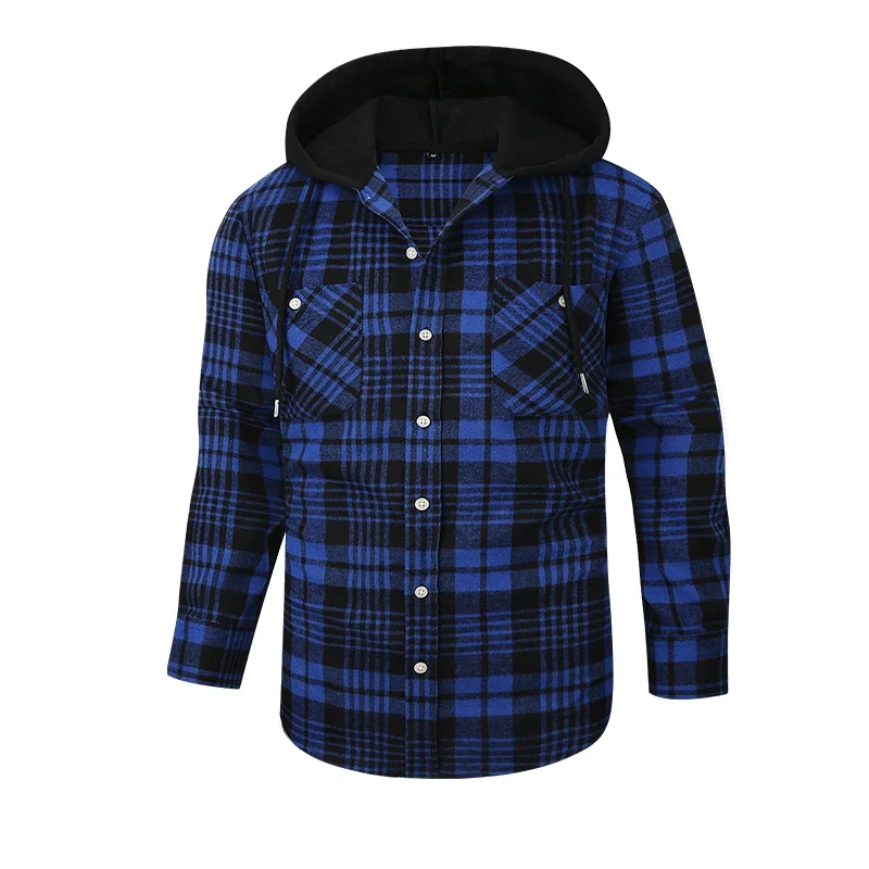 USA size fashion plaid Hooded clothing long-sleeve shirts for men soft casual soft designer streetwear tops trend plaid shirt