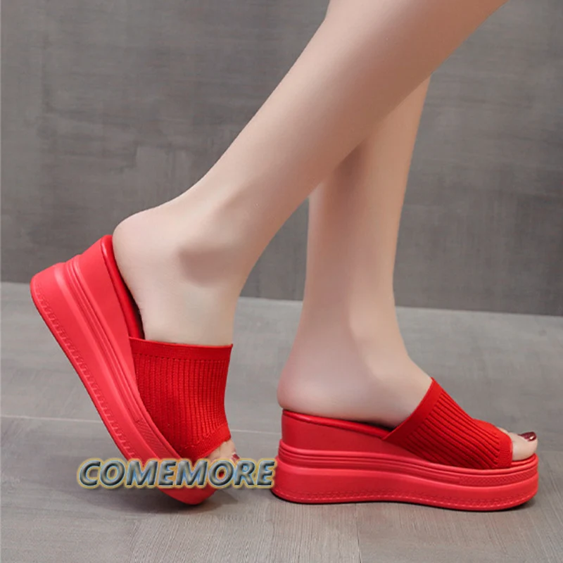 Red White Slippers Wedge Heels Women\'s Sandals Platform Wedges Shoes Ladies Summer Sandals Beach Sandals High Platform Slippers