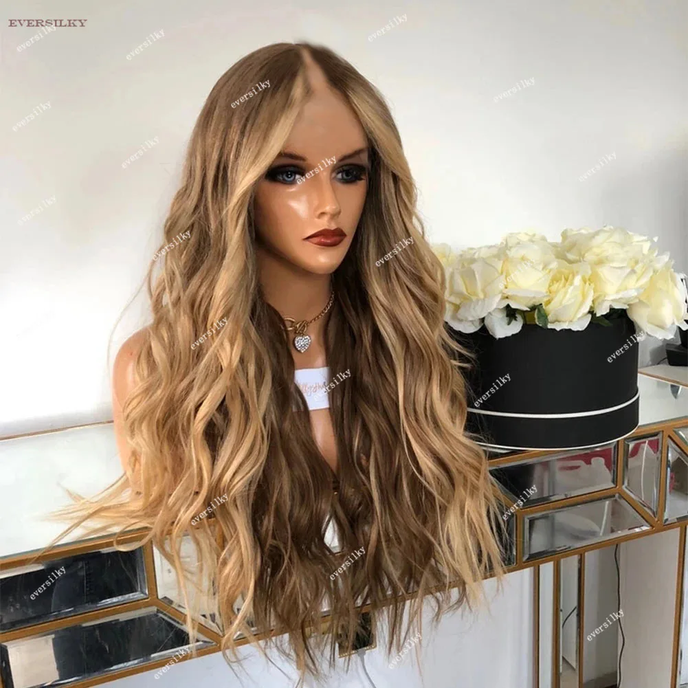 Ombre Chentust Honey Blonde Loose Wave V Part Wigs 100% Virgin Human Hair Highlight Strawberry Brown Water Wave Full U Shape End