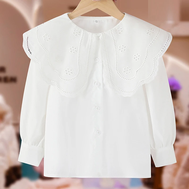 Teenagers Kids White Shirts for Girls School Blouses Baby Outfits Costume Children Clothes Long Sleeve Spring Autumn 6 8 10 12 Y