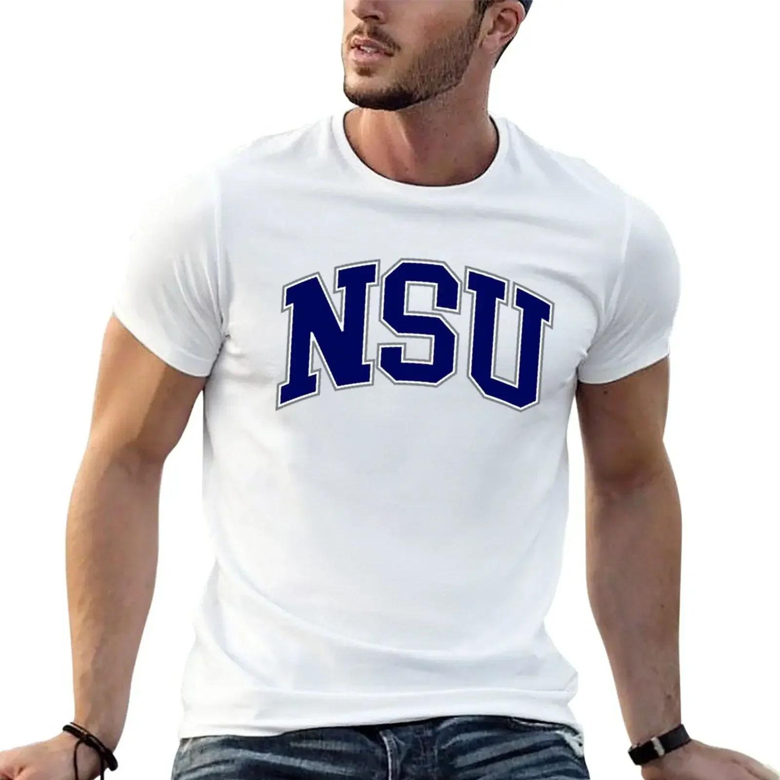 nsu - college font curved T-Shirt hippie clothes Short sleeve tee kawaii clothes tshirts for men