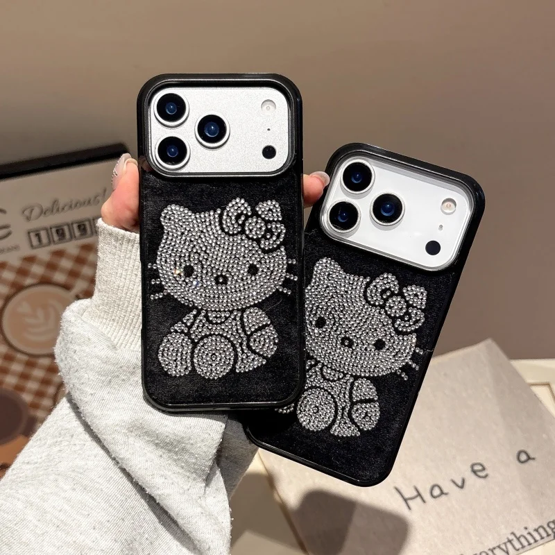 

winter Luxury diamond Hello Kitty Sparkling phone Case For iPhone 13 14 15 16 17 Pro Max Cartoon Hello Kitty Glitter Cover