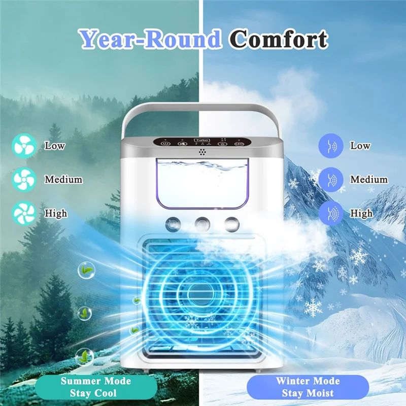 M14K-Mini Air Cooler Humidifier Quiet Portable Air Conditioner,Tabletop Evaporative Fan,7-Color LED Light For Home,Office