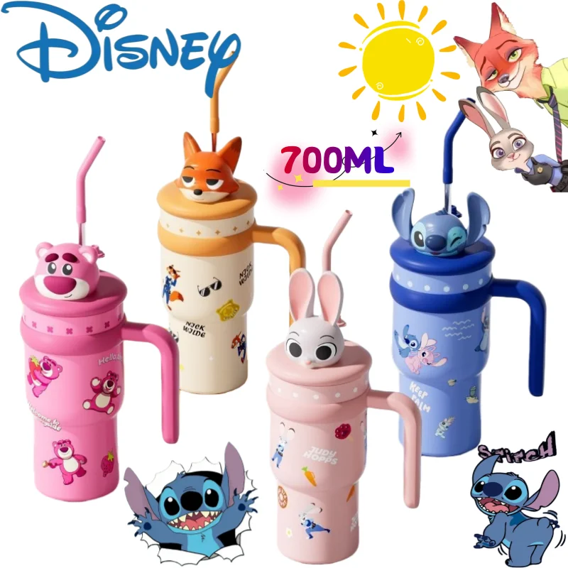 

New Disney Judy Hop Nick Wilde Lotso Stitch Creative High-Quality Anime Cartoon Printed Large-Capacity Portable Double Drink Cup