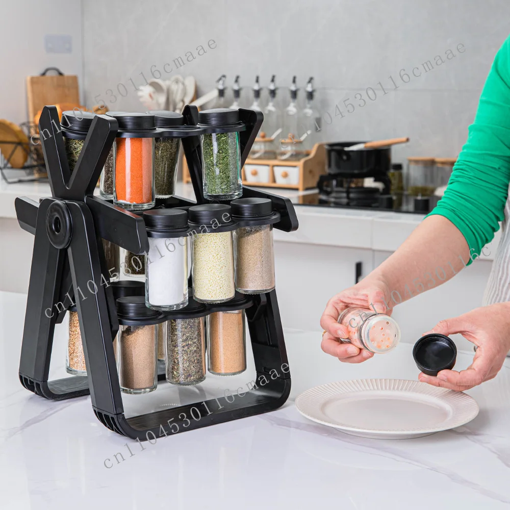 Rotating Ferris wheel glass seasoning rack set Spice jar seasoning bottle jar seasoning bottle rack Household storage rack