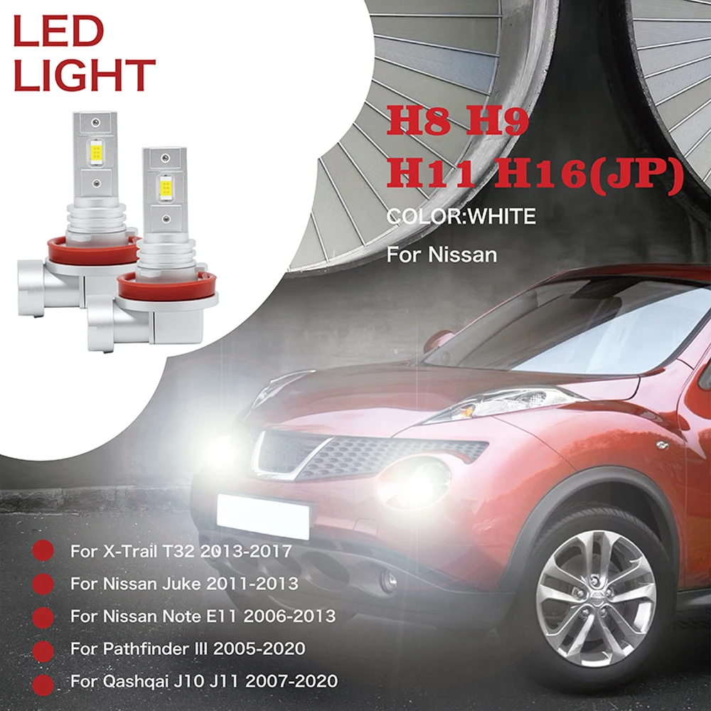 2Pcs/Set For Nissan X-Trail T32 Juke Note E11 Pathfinder III Qashqai J10 J11  Car LED Fog Lamp Auto Headlight Bulb H11 H8 H9