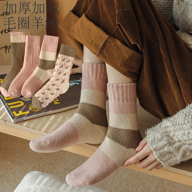 

Colorful Striped Socks Women Autumn Winter Mink Fleece Floor Sock Soft Thicken Plush Indoor Socks Female Fluffy Sox women socks