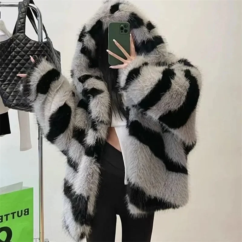 Fur Coat Winter New 2024 Autumn and Winter Foreign Fashion Temperament Thick Zebra Short Coat With Environmental Protection