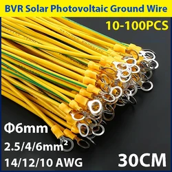 Ground Cable 14/12/10AWG BVR Solar Photovoltaic Yellow Green Flexible Copper Eerth Wire With Terminal 6mm Hole 2.5/4/6mm2